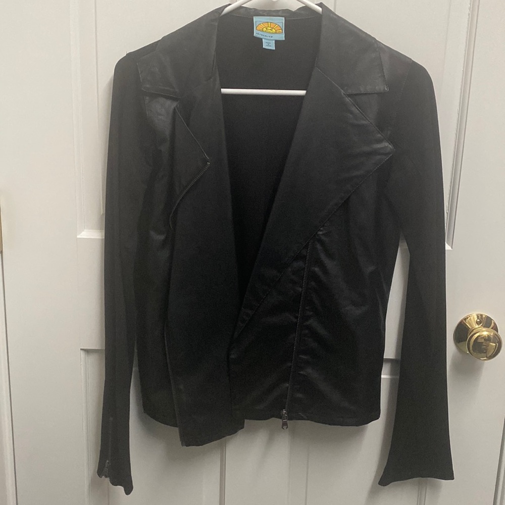C & C California Mixed Media Faux Leather Zip Jacket Size XS